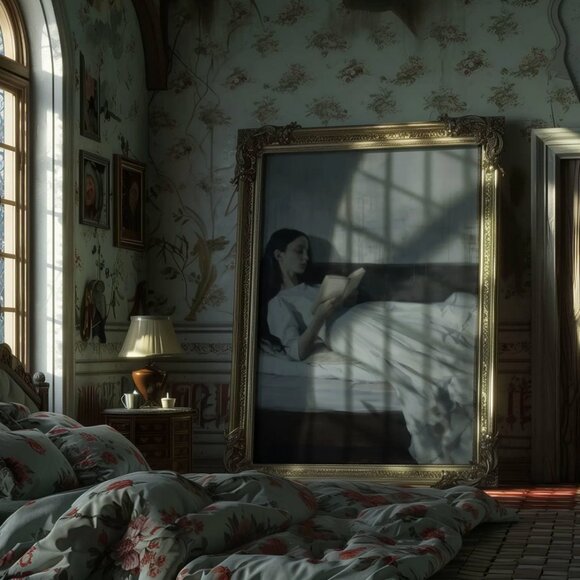 Original Dark Literary Art Print + Digital Copy,  Dreamy  Woman Reading - Picture 8 of 11